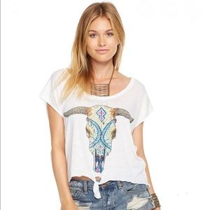 CHASER Painted Skull Burnout Crop Top Front Tie